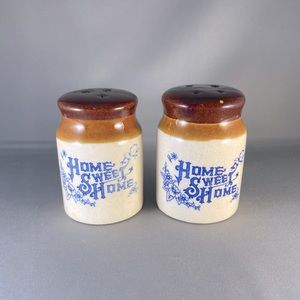 Vintage Salt and Pepper Shakers Home Sweet Home Stoneware Crocks